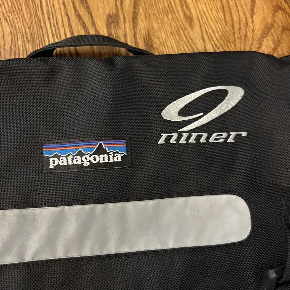 Patagonia Niner Messenger Bag Black Pedal Damn It Reflective Logo 20x14 Shoulder